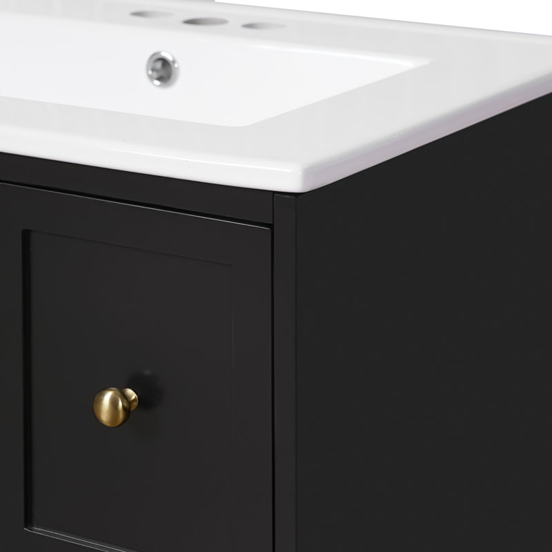 Ensemble de meuble-lavabo mural pour petit espace avec lavabo en céramique, Noir / céramique