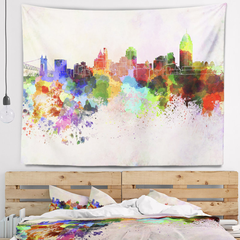 Tapisserie de cincinnati skyline Cityscape, H 78 po x l 92 po