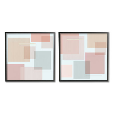 Geometric Square Shape College Industrial Stripe Patterned Abstraction - 2 Piece Graphic Art Set