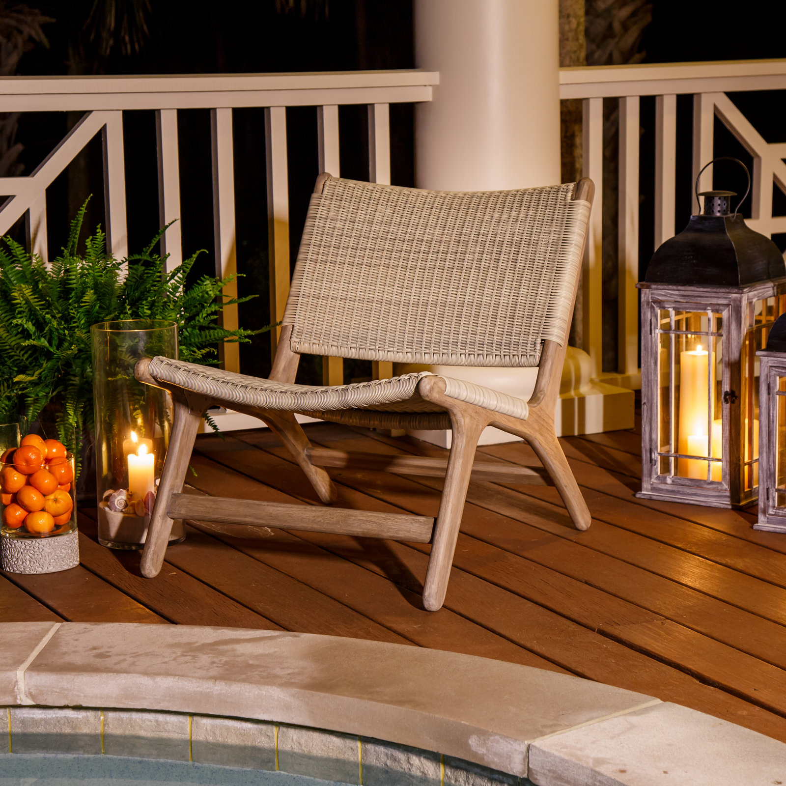Almira Teak Outdoor Armless Lounge Chair, Gray, Driftwood Teak