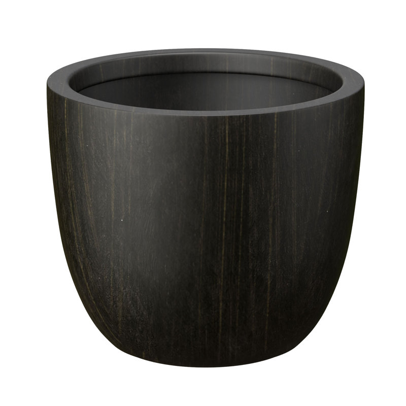 Pot à fleurs / pot rond en béton avec trous de drainage, H 18 po x l 18 po x P 17 po, Noir bronzé