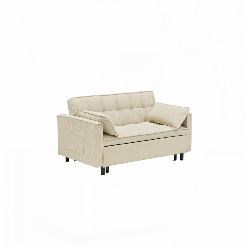 Corduroy Upholstered Convertible Sleeper Sofa, Beige Corduroy