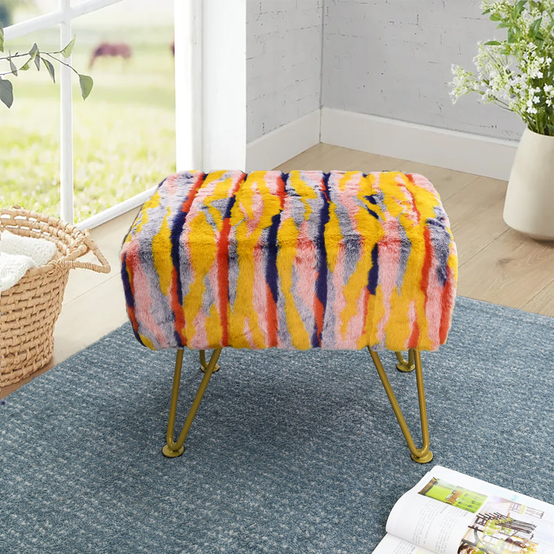 48.3cm Wide Rectangle Animal Print Standard Ottoman, Orange Faux Fur