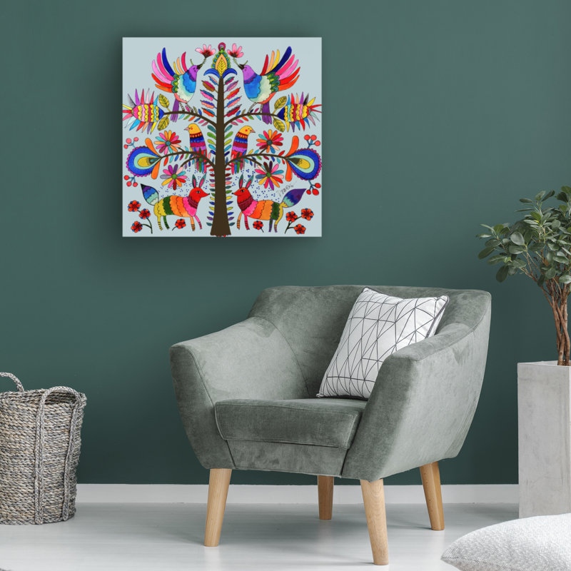 Colorful Animals and Tree Canvas Art in Wooden Frame, 24" x 24"