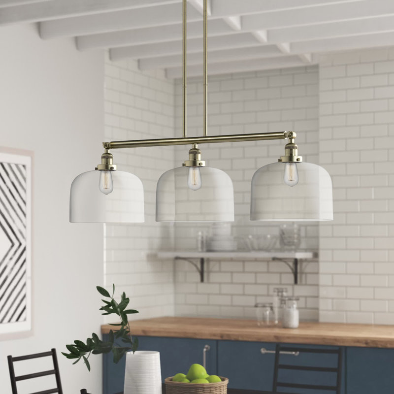Bell - Luminaire suspendu pour îlot de cuisine 3 lumières 41 ", Laiton antique, Clair, DEL