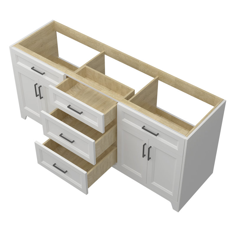 Base de meuble-lavabo double 72 po en bois massif, Blanc
