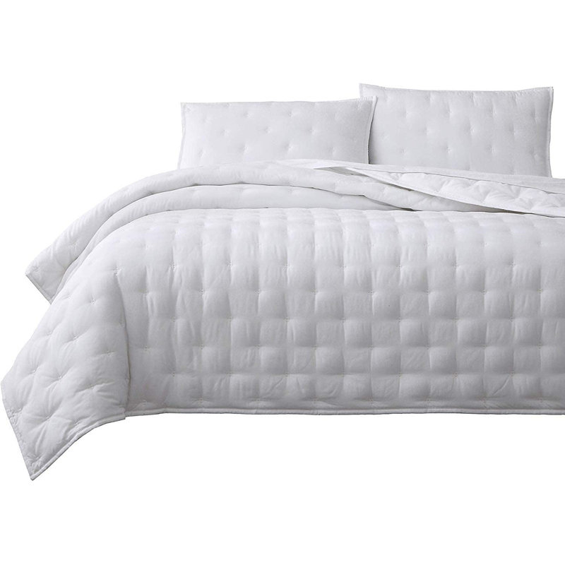 Cross-stitch Lightweight Cooling Quilt Set, Queen Quilt + 2 Standard Shams, White