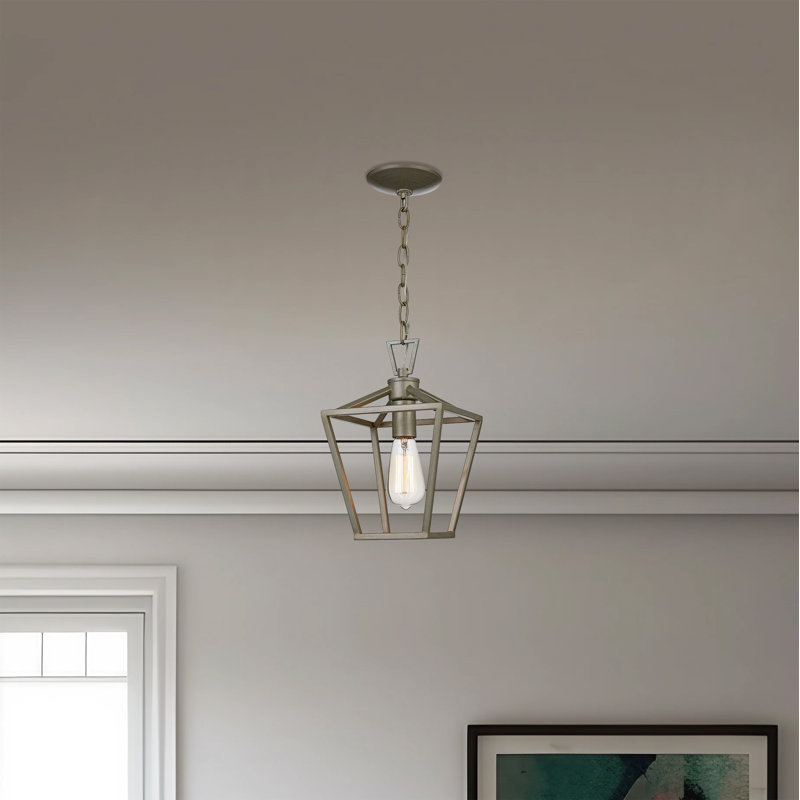 Luminaire suspendu géométrique à 1 lumière Neubauer, Argent antique