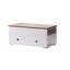 Table basse blanche Luna avec plateau relevable au fini noyer brun, 2 tiroirs et 2 tablettes
