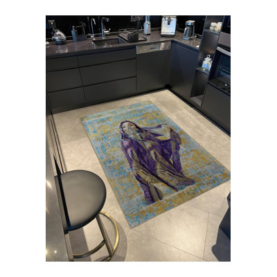 Tapis bleu lavable