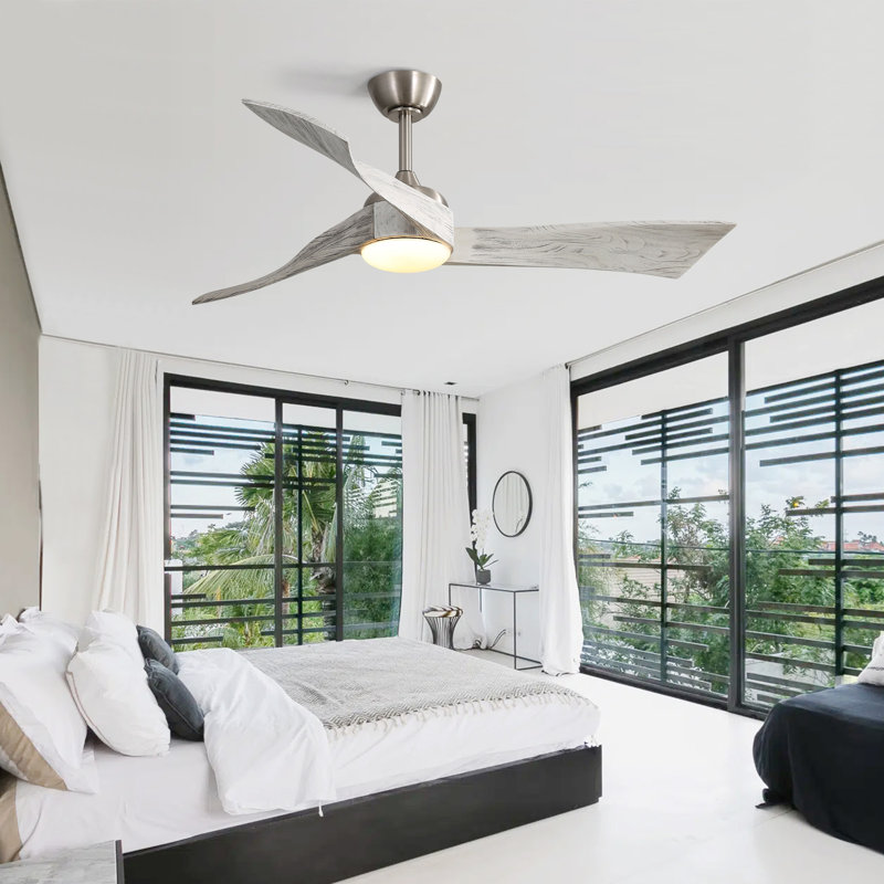 Ventilateur de plafond 52 pouces minimaliste avec moteur à courant continu écoénergétique à 6 vitesses, Nickel brossé, Gris