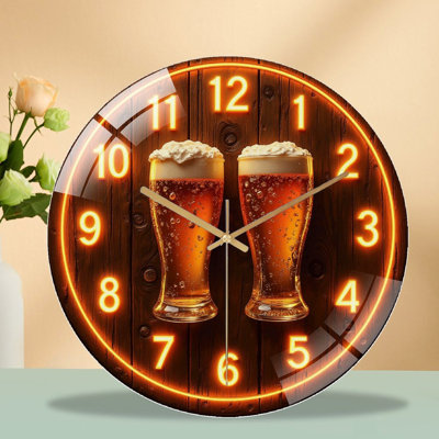 Vintage Beer Clock Wall Art Decor for Pub Art - 12'' Modern Glass Wall Clock