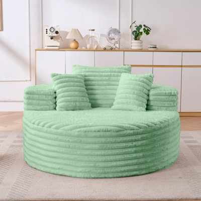Oversized Round Compression Chaise Lounge, 55.1" Green Corduroy Deep Seat Cloud Floor Sofa Chair, Modern Single Upholstered Lounge Furniture for Bedroom, Living Room and Apartment