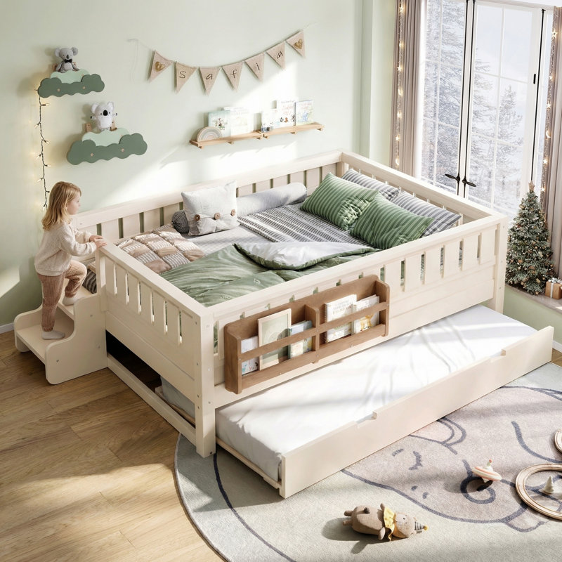 Lit multifonctionnel pour enfants en pleine croissance, Lit double, Beige