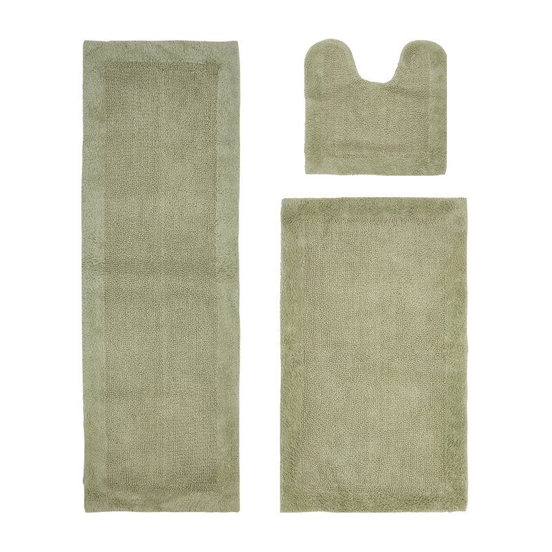 Ensemble de tapis de bain réversible 100% coton 2370 g / m² Merkel - ultra doux, très absorbant, lavable à la machine, certifié OEKO-TEX, idéal pour la douche, la baignoire, le meuble-lavabo et la toilette, sauge