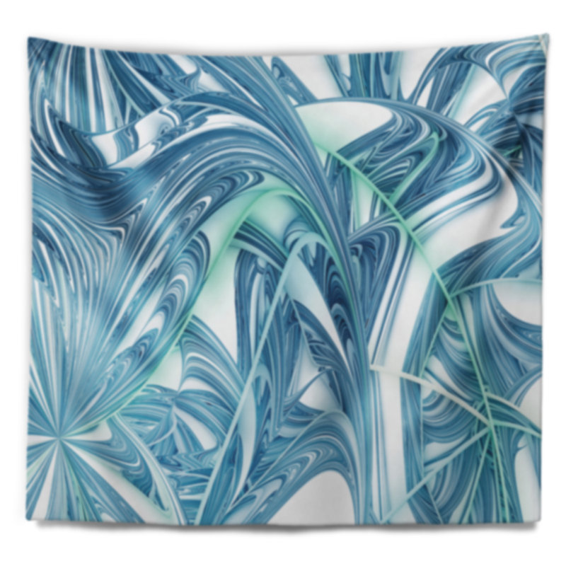 Tapisserie abstraite à motif fractal unique bleu, H 32 po x l 39 po