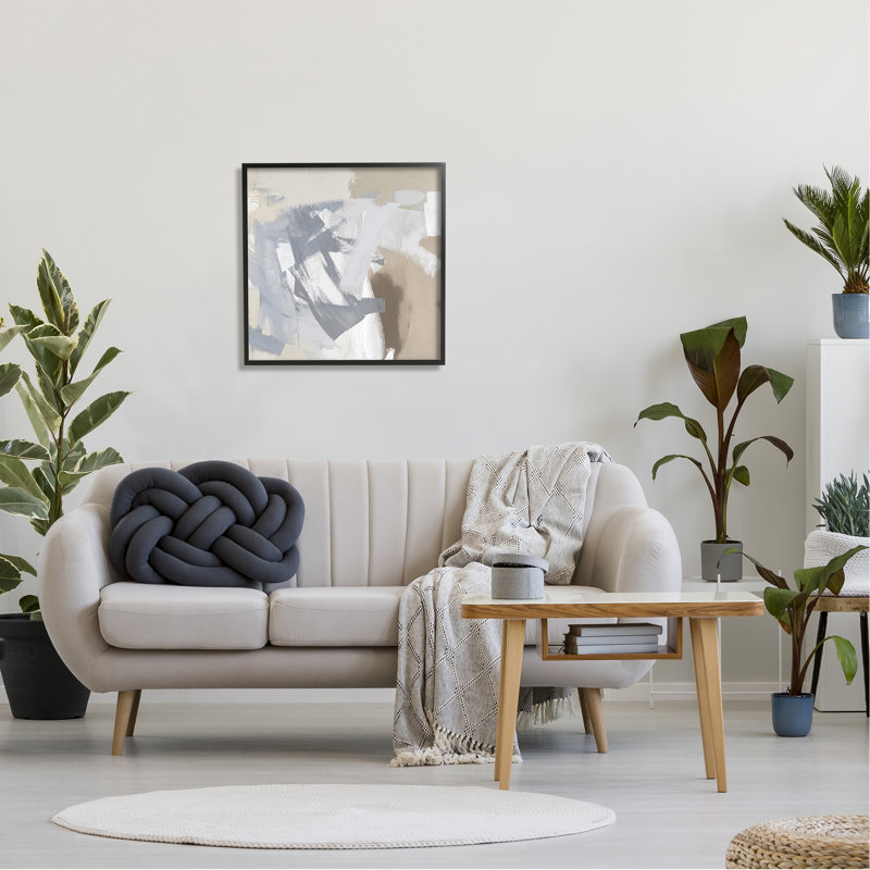 Gris chaotique et beige, impression sur bois, Giclée encadrée noir minuit, H 24 po x l 24 po x P 1,5 po