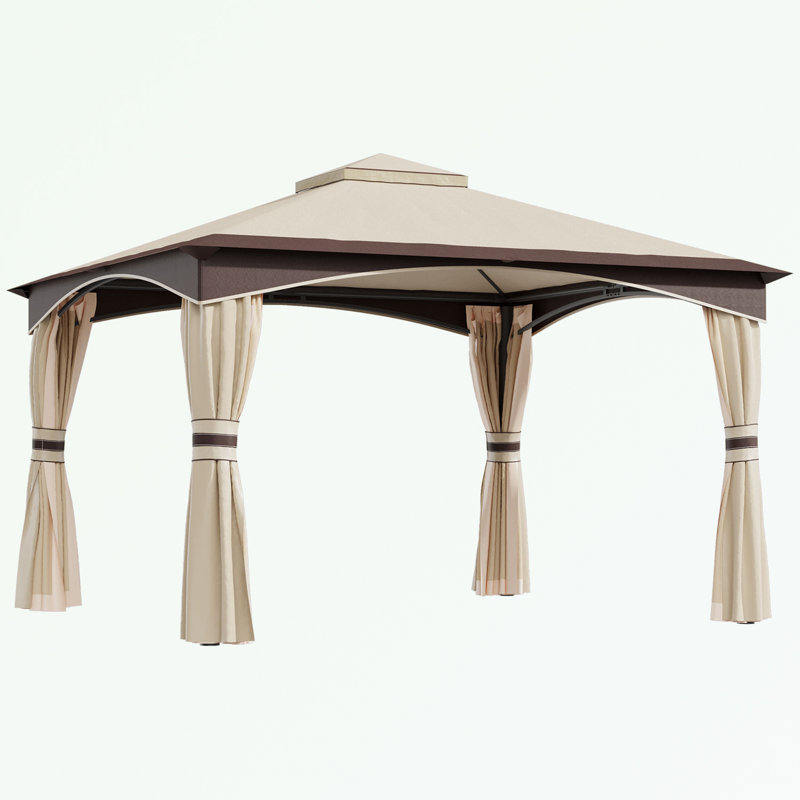 Pavillon de jardin d'extérieur en acier avec filet et rideaux