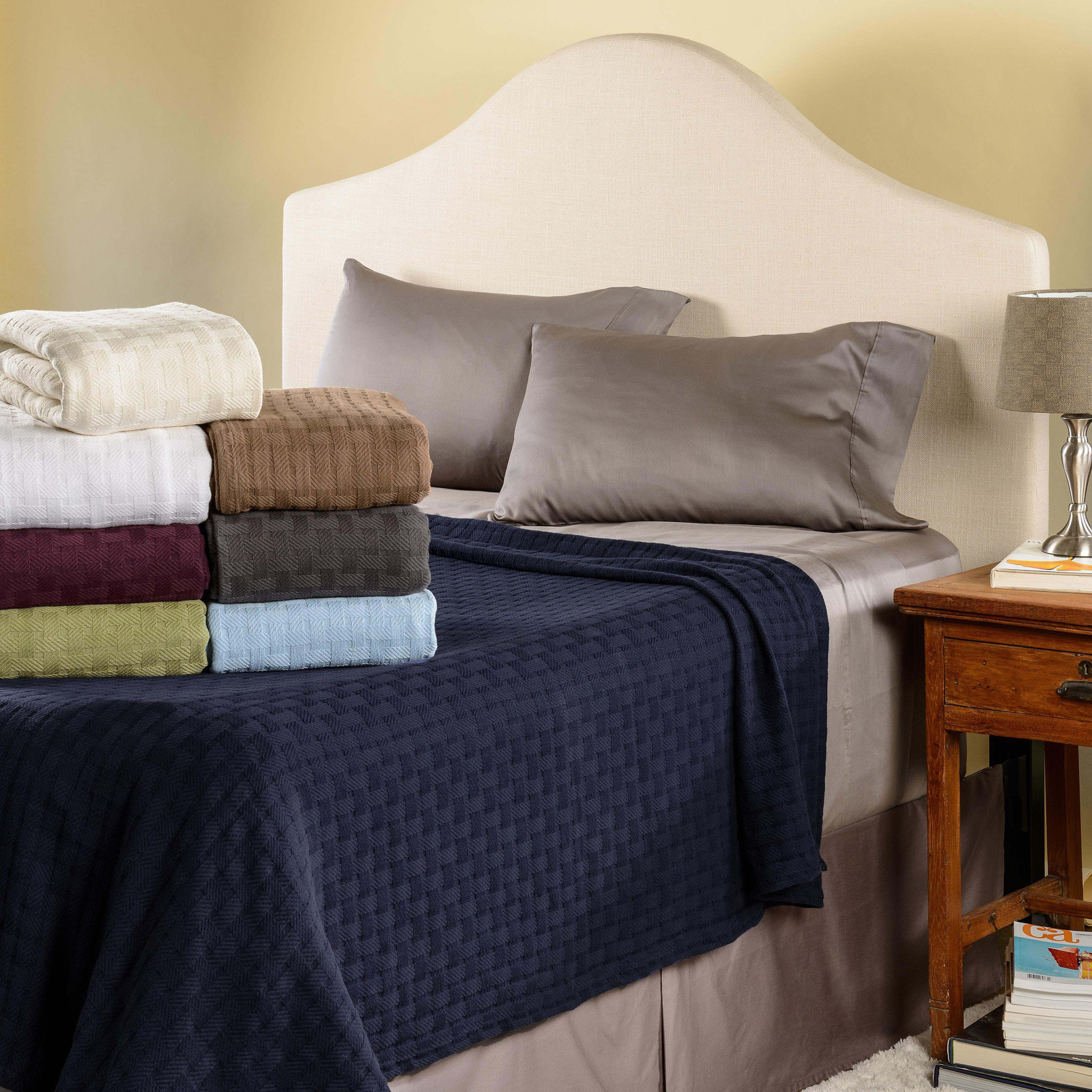 Bertie Cotton Throw Blanket, Ivory, King