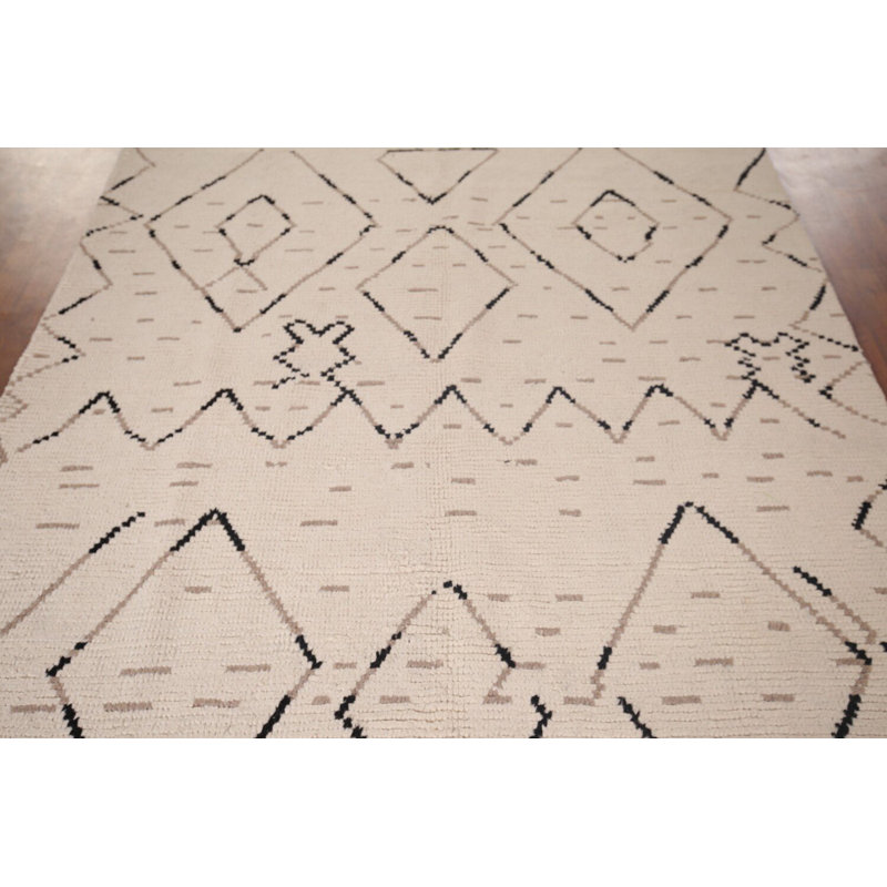 Tapis marocain en laine ivoire All-Over 6 x 10