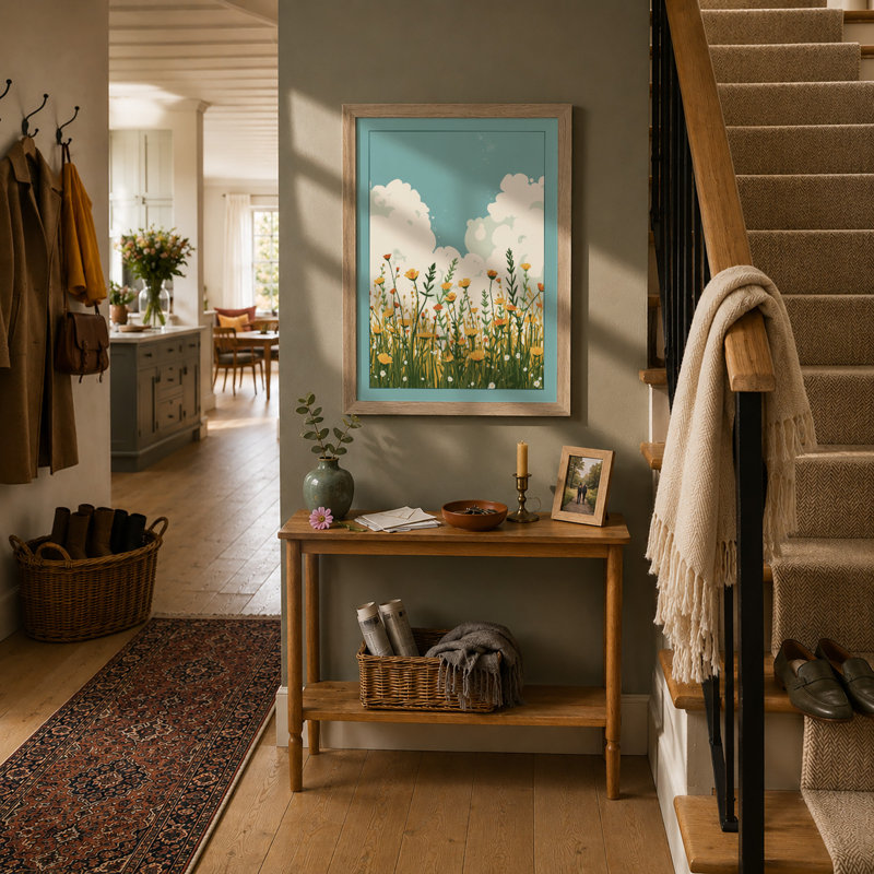 Summer Meadow Modern - Framed Print, A4 - 29.7 x 21.0 cm, Oak