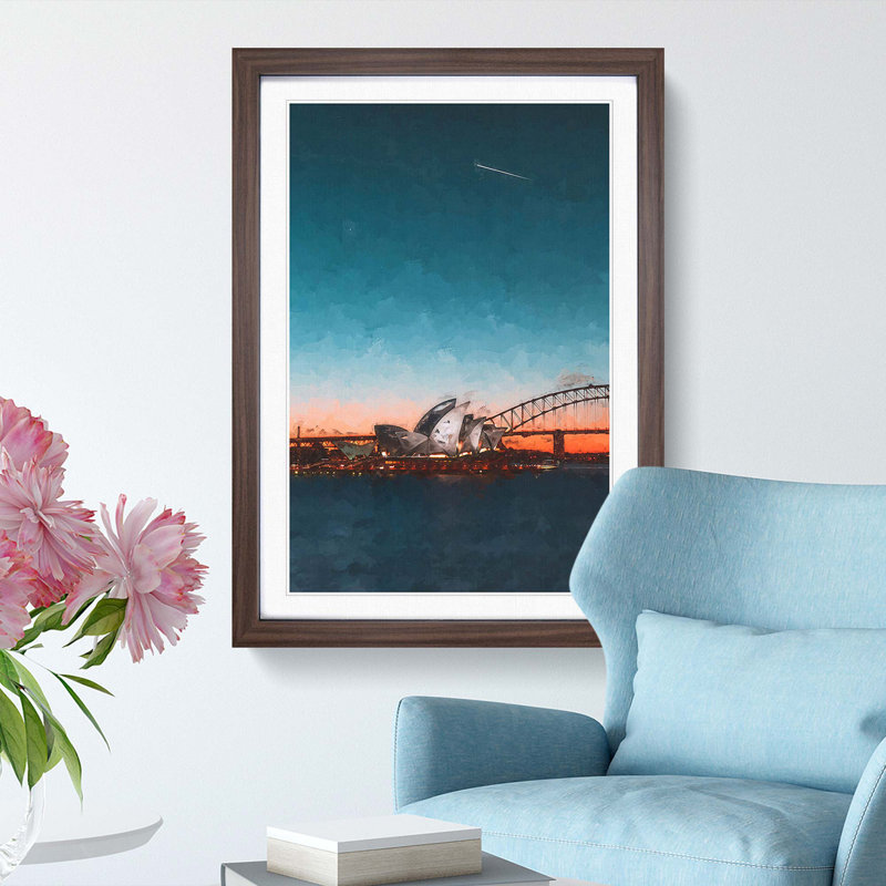 Sydney Opera House in Australia Abstract Art - Framed Print, 87cm H x 62cm W x 2cm D, Walnut Framed