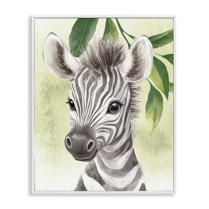 «Jungle Friends Baby Zebra», art de la giclée encadrée, design par Christine Simpson Art, H 30 po x l 24 po
