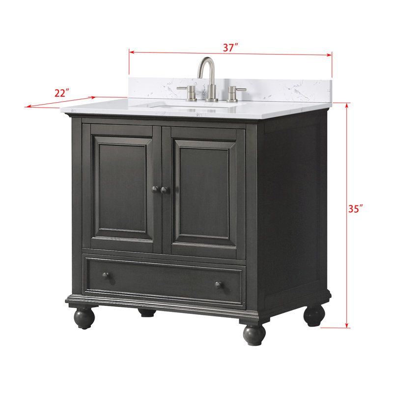 Ensemble de meuble-lavabo simple 37 po Samoset, Glacis gris anthracite, Blanc cala