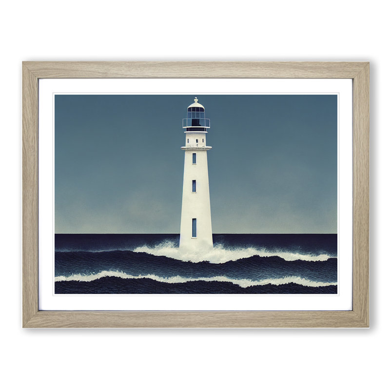 XH1022-7167X Pretty Lighthouse 1 Piece Single Picture Frame Wall Art, 46cm H x 64cm W x 2cm D, Oak Framed