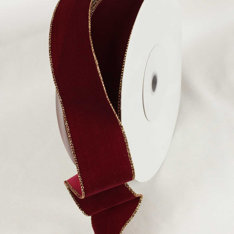 Ruban de velours, H 0,12 po x l 2 po x P 1800 po, Rouge vin / Doré
