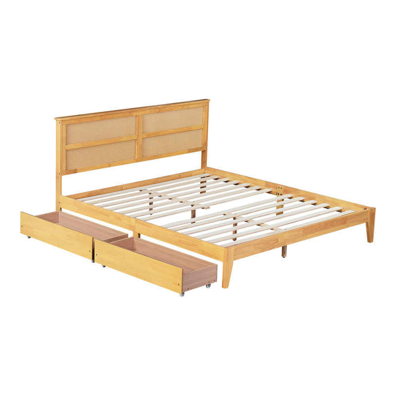 Headboard King Size Bed With Storage - And Fashion-Forward Drawers Robust Build Elegant Design, White Oak, King