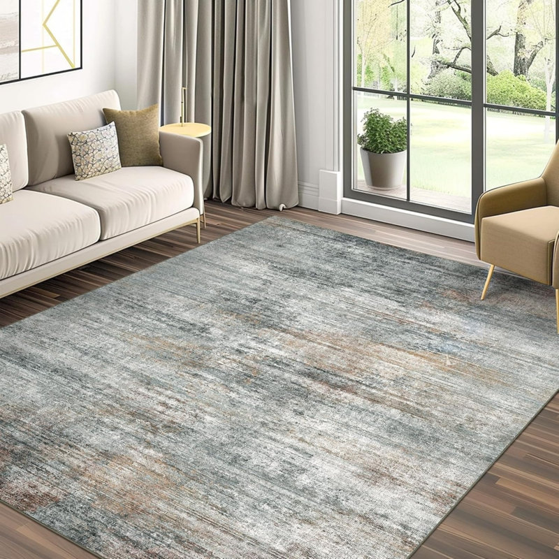 Abstract Texture Rug 5' x 7' for Living Room, Gray Brown