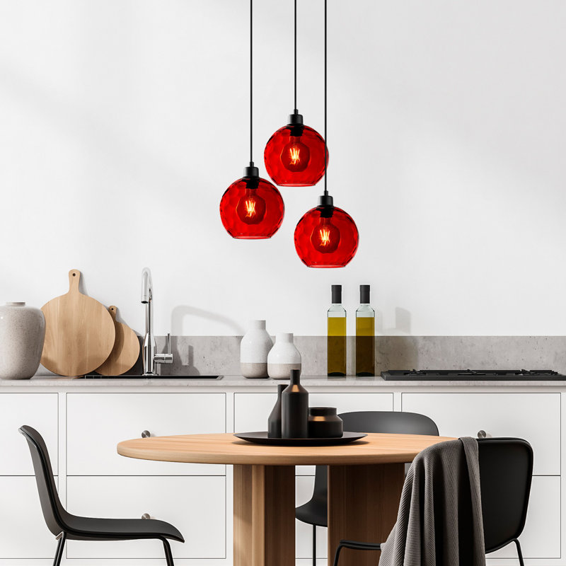 Superbe lustre rouge, hauteur réglable 15,7 po x 15,7 po x 47,2 po | Corps en métal, diamètre du capuchon: 7,9 po, plaque de base de 11,8 po x 1,2 po | 3 x douilles E27 (40 W maximum) | Éclairage élégant pour espaces modernes, indice de protection IP20