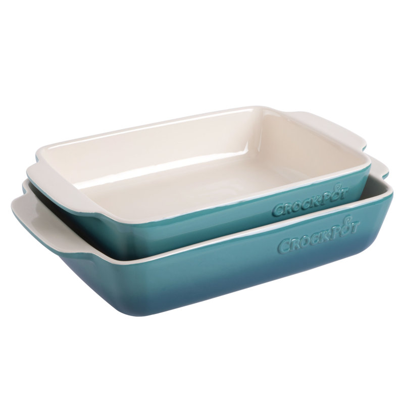 Ensemble de plats de cuisson en céramique 2 pièces Crock-Pot, rouge, Bleu sarcelle