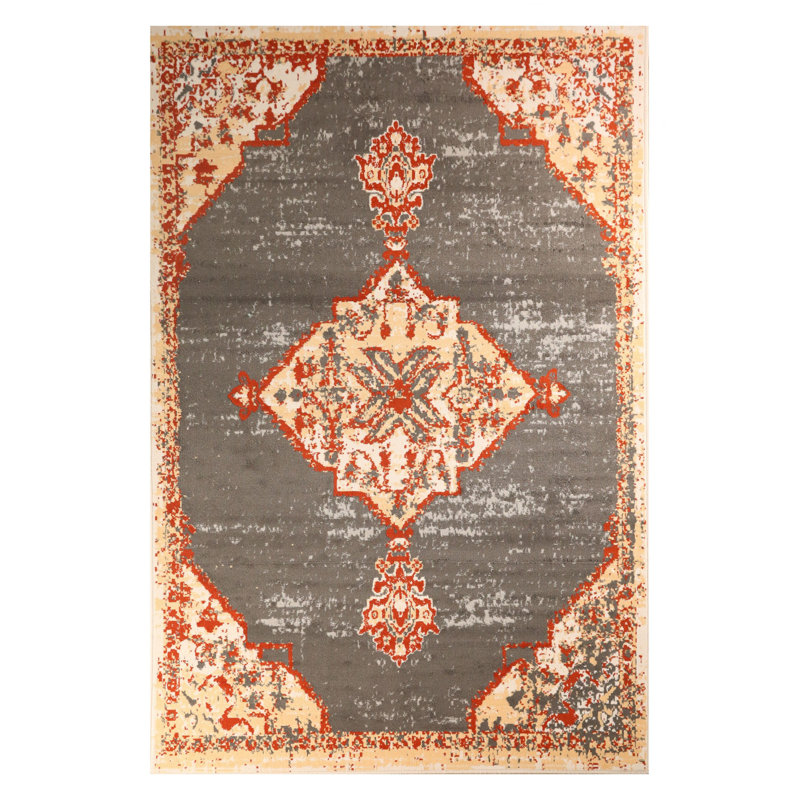 Tapis oriental gris foncé / brun clair, Rectangle 7 pi 8 po x 11 pi