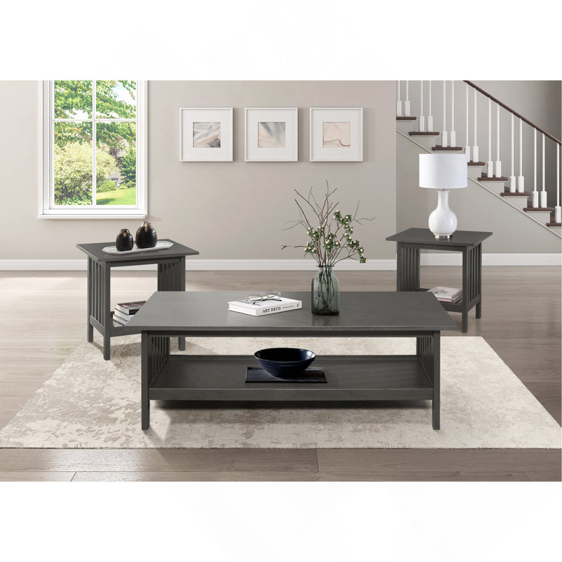 Table de bout, table basse, ensemble classique et deux ensembles de tables d'appoint 3 pièces au fini gris antique