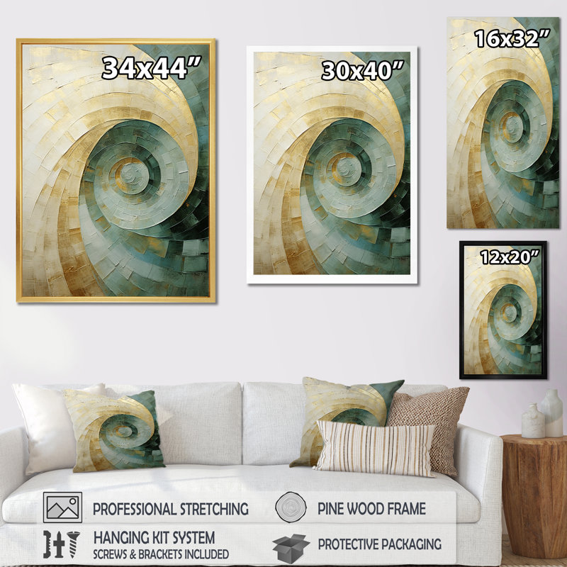 Marchetti - Décoration murale spirales abstraites_106125, Toile avec cadre flottant or, H 32 po x l 24 po x P 1 po