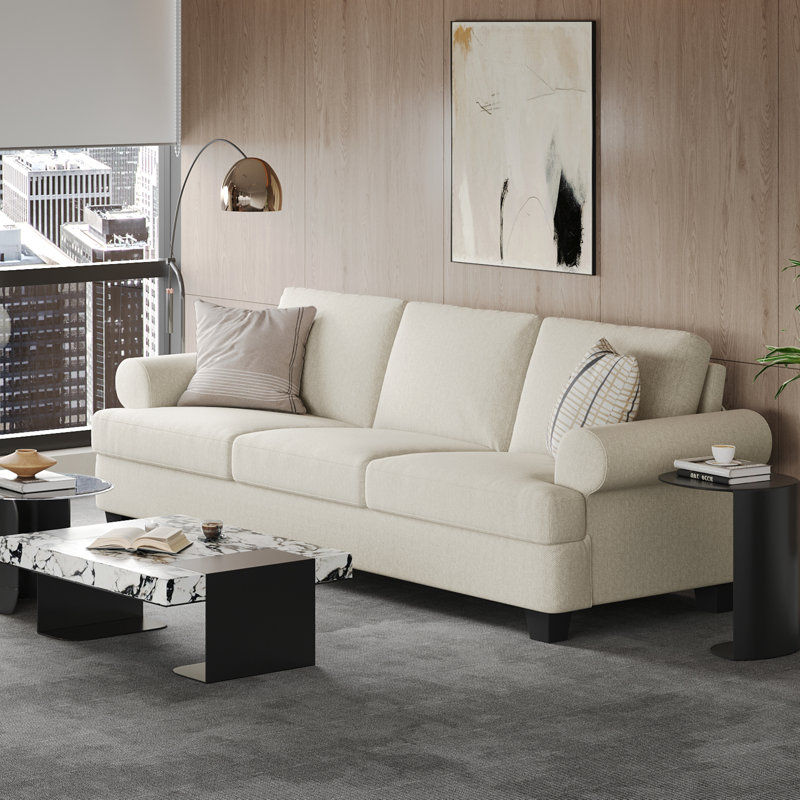 91" Lawson 3-Seater Sofa with Deep Seats, White Polyester