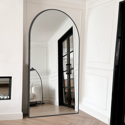 Leeron Oversized Arch Solid Wood Floor Mirror with Stand