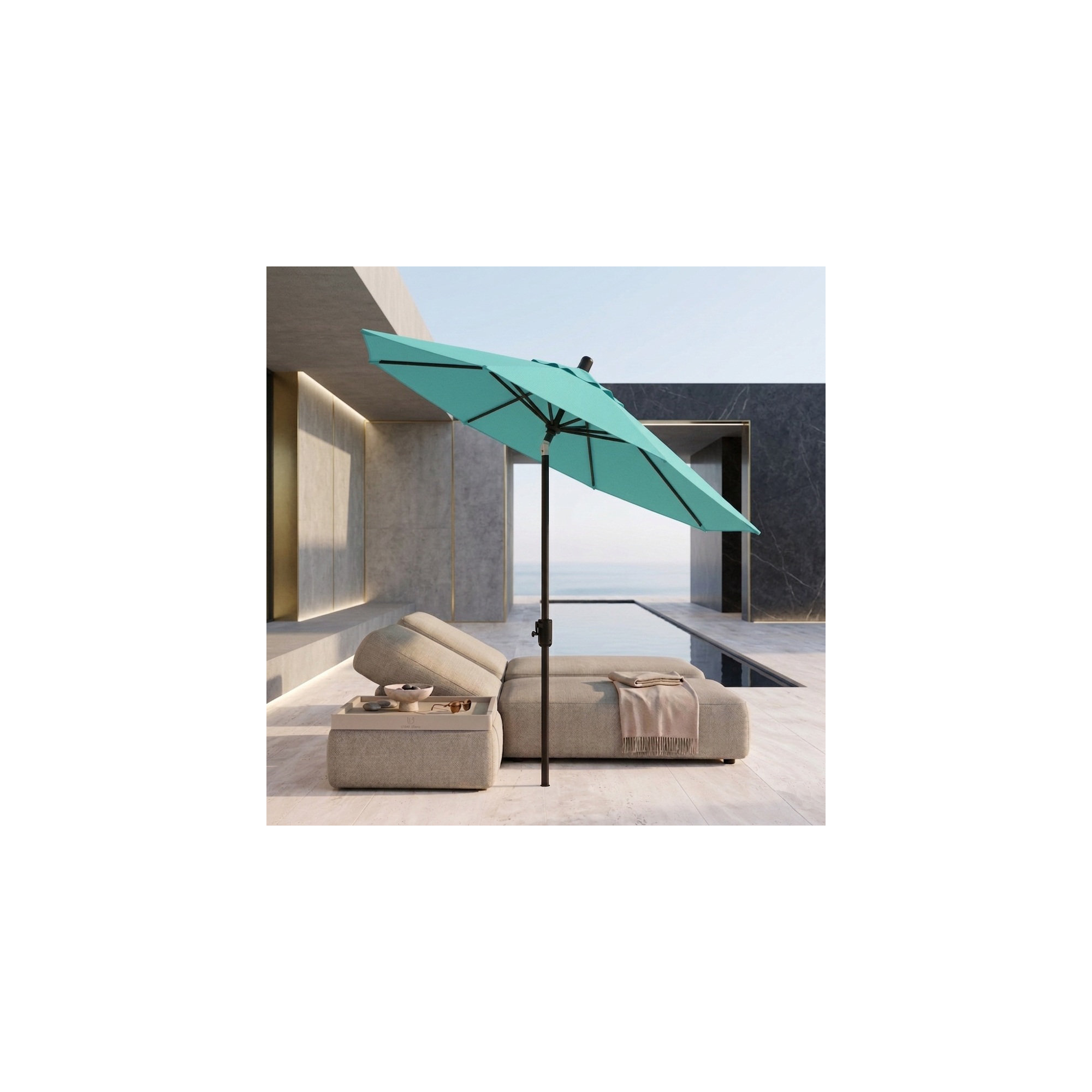 Natalie 8' 8" Market Sunbrella® Umbrella, Black Sapphire, Canvas Aruba Sunbrella® Canvas