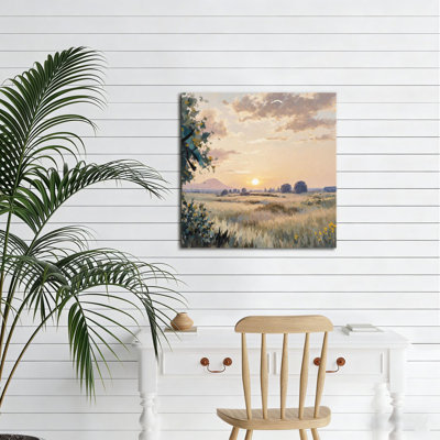 Prairie Sunrise View, Built-In Wooden Frame Wall Art, 16L X 16W