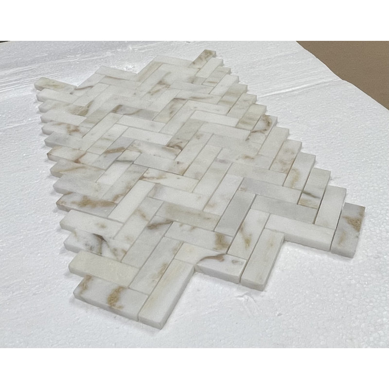 Calacatta Gold 1" x 3" Marble Natural Stone Polished Herringbone Wall & Floor Tile
