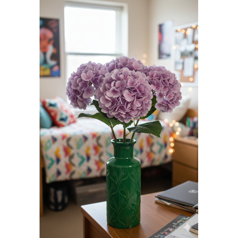 Tige d'hortensia artificielle 17,75 po avec fleurs lavande 8 po