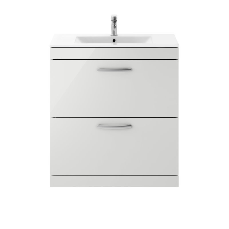 Athena 805mm Single Bathroom Vanity with Integrated Ceramic Basin, Gloss Grey