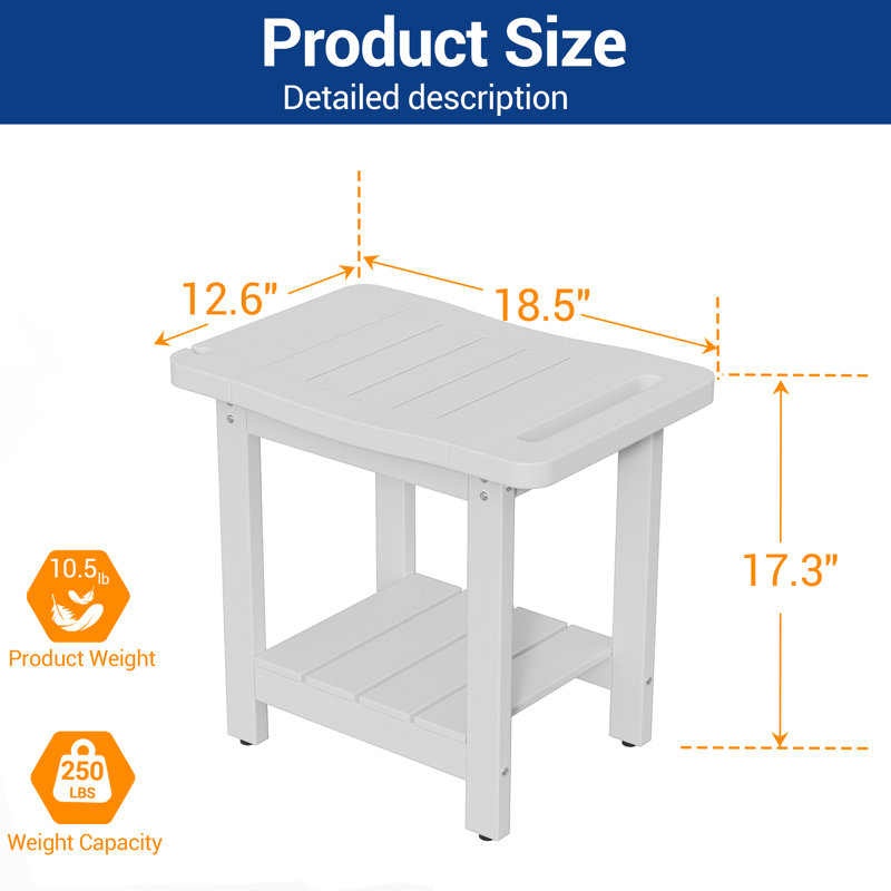 Shower Bench with Shower Holder, HIPS Shower Stool with Storage Shelf, Waterproof Shower Seat for Bathroom,Indoor or Outdoor Use