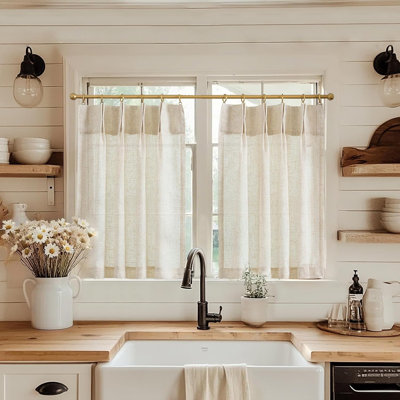 Linen Pinch Pleated Kitchen Curtains Tier Curtains Light Filtering Small Window Drapes for Kitchen