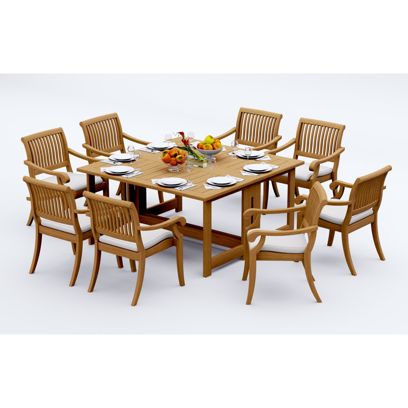 Ensemble de salle à manger 9 pièces en bois de teck de qualité A: table rectangulaire carrée de 60 po et 8 fauteuils empilables # 11AB1408