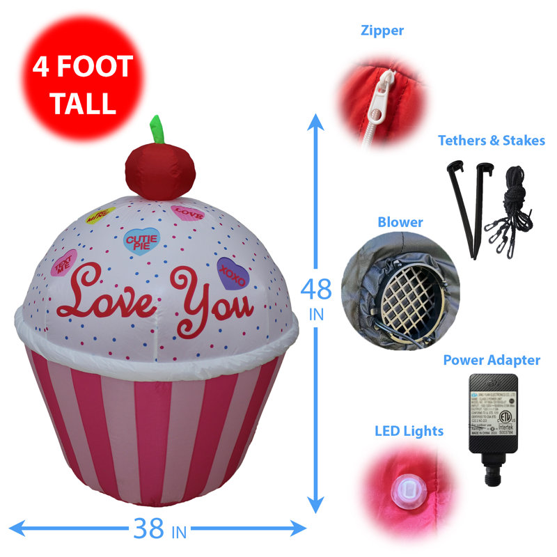 Décoration de jardin gonflable éclairée Love You Cupcake