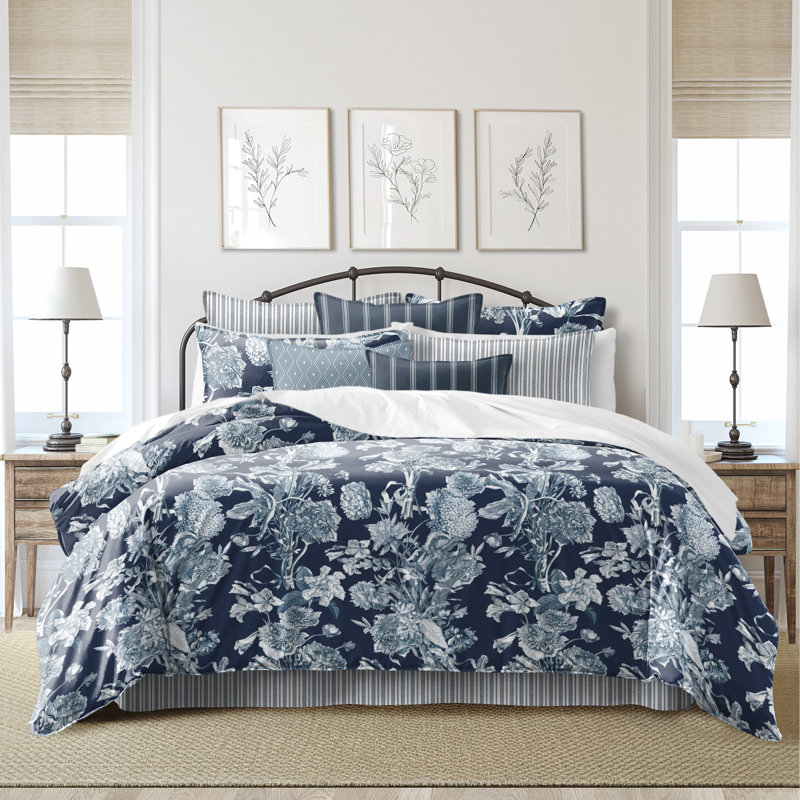 Alexandria Indigo Cotton Coverlet Set, Queen Coverlet + 7 Additional Pieces