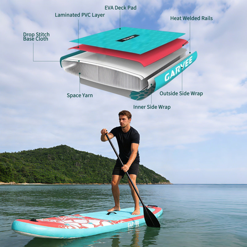 Paddleboard gonflable 11 pieds pour adultes et jeunes, SUP ultraléger avec plate-forme antidérapante de conception large pour Lake River Sea, rouge